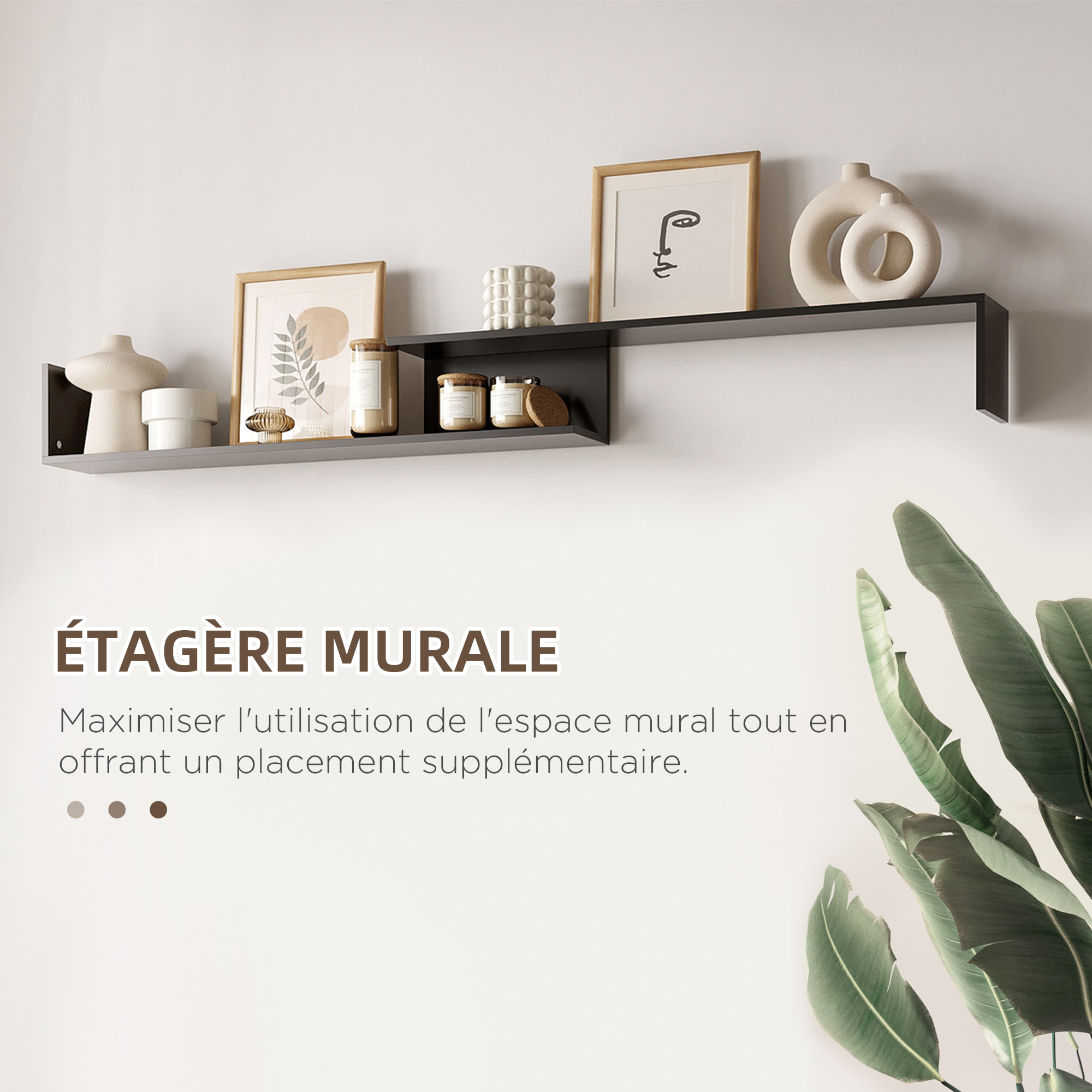 Ensemble meuble TV avec étagère murale style contemporain aspect bois noir