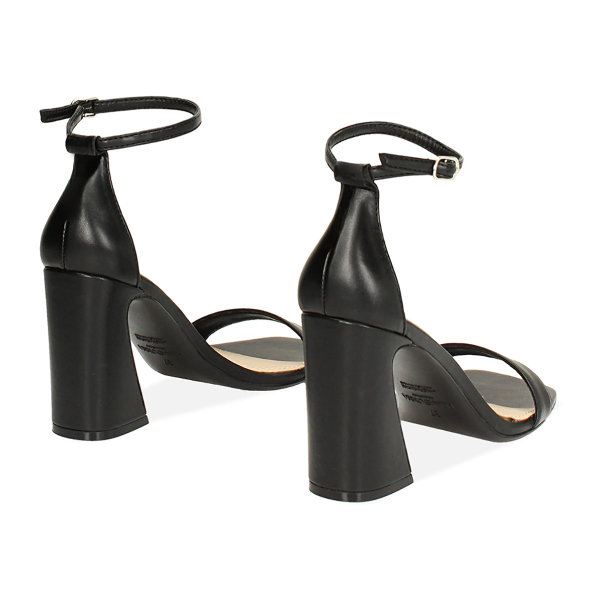 Sandalo donna nero, tacco largo alto 9 cm