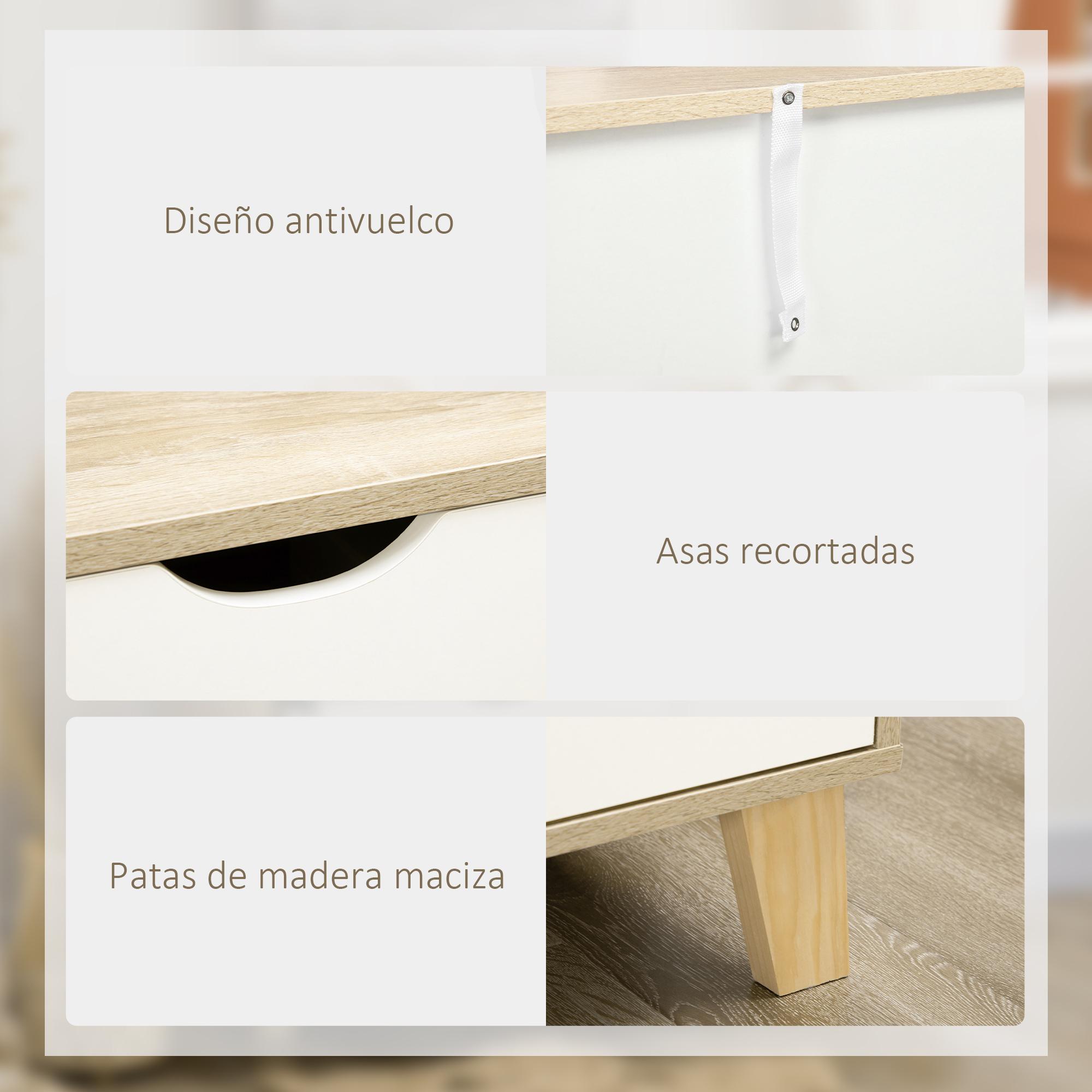 Cómoda con 6 Cajones Cajonera de Armario Mueble Organizador con Cajones para Cocina Dormitorio Salón Estudio Estilo Moderno Antivuelco 120x40x76 cm Natural y Blanco