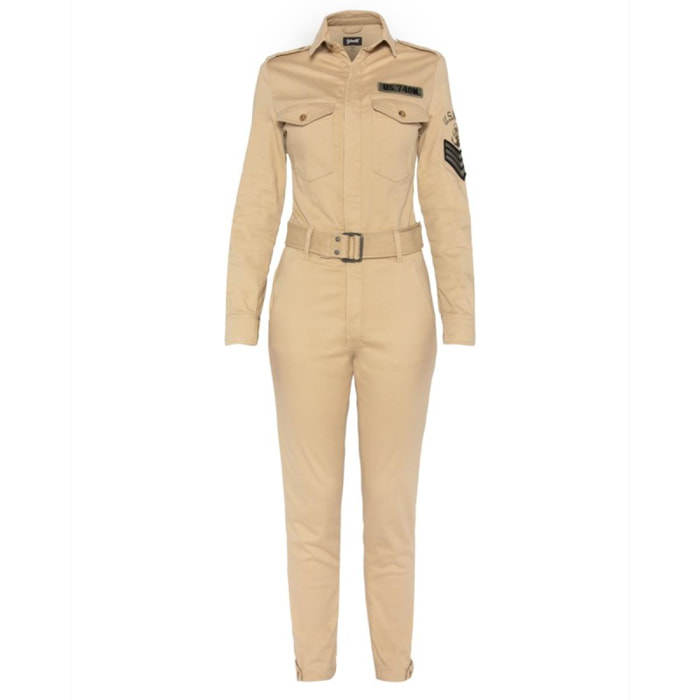 TRSUITW JUMPSUIT WITH US NAVY BADGES & BELT IN TENCEL 63% COTTON 18% TENCEL 15% POLYESTER 4% ELASTANE Beige