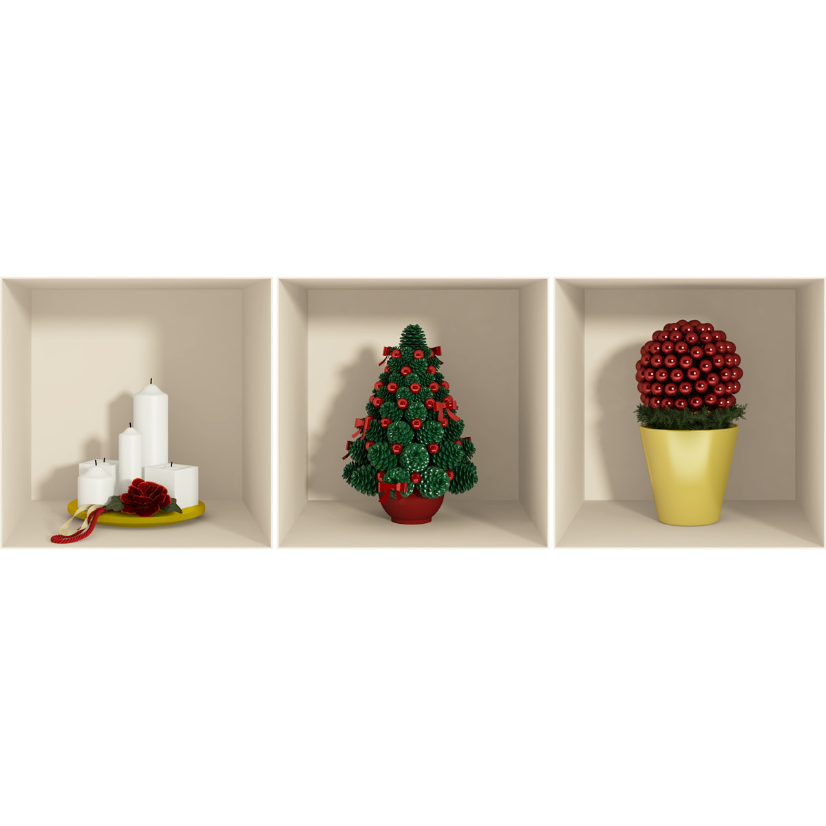 Stickers muraux 3D | Sticker Mural Autocollant effet 3D Noël sapin et bougies - Stickers adhésifs 3D Chambre Salon Trompe l'oeil