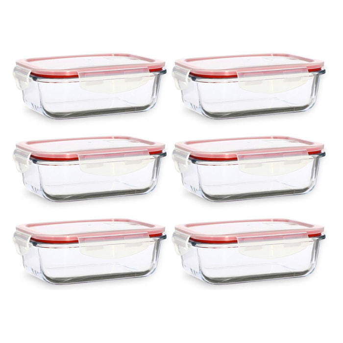 Lot de 6 boîtes hermétiques 630ml en verre  CLEMENTINE