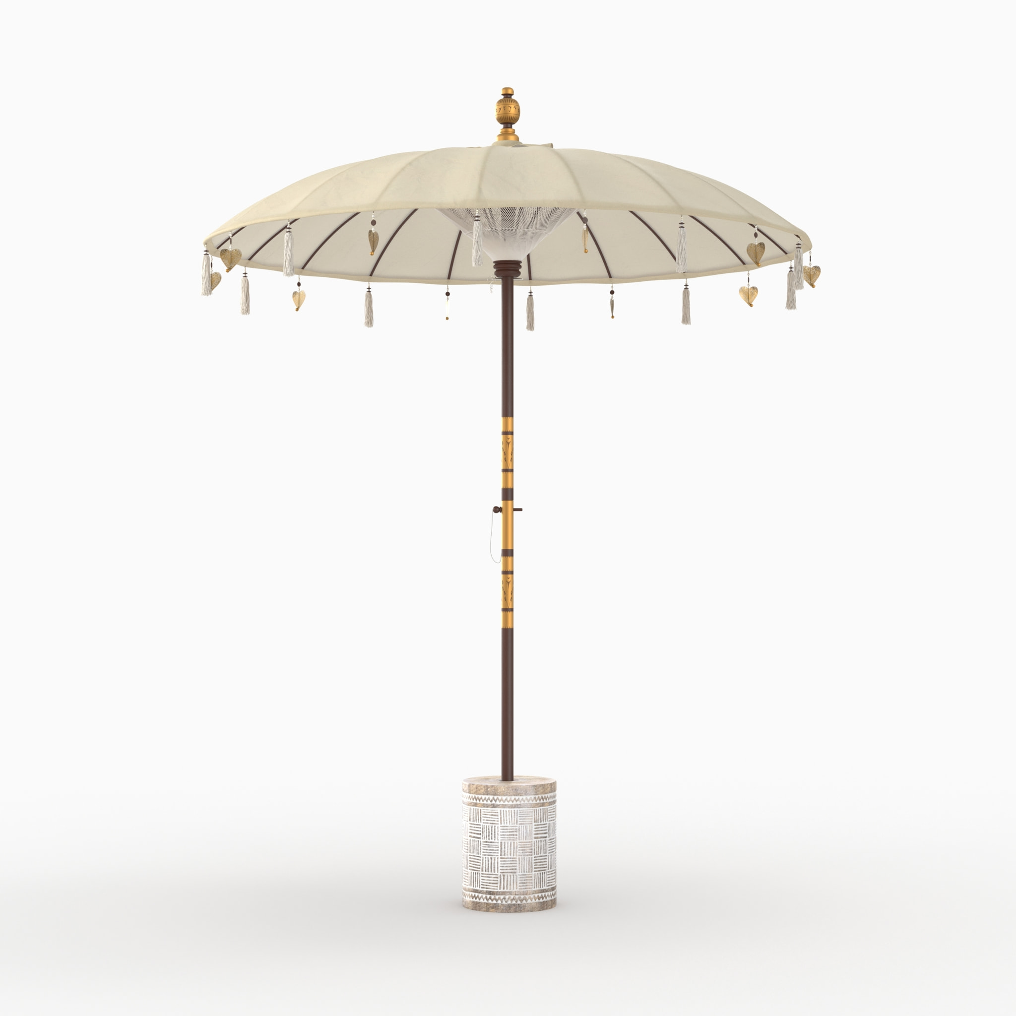 Ensemble parasol en tissu crème et pied de parasol en bois - Ali