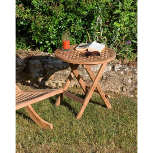FUN - Table pique nique de jardin ronde 50x50cm en bois Teck