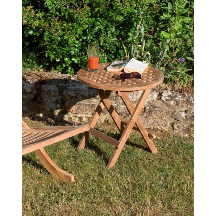 FUN - Table pique nique de jardin ronde 50x50cm en bois Teck
