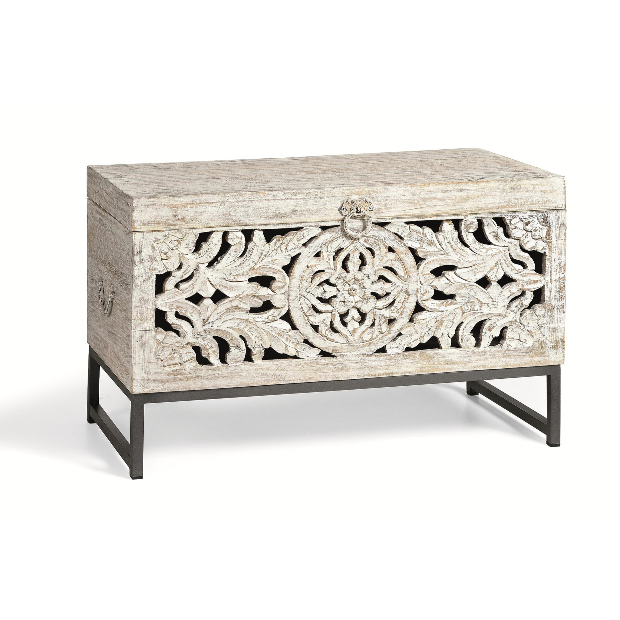 Baúle de Madera de Mango 80 Cm Estilo Étnico Boho Tallado