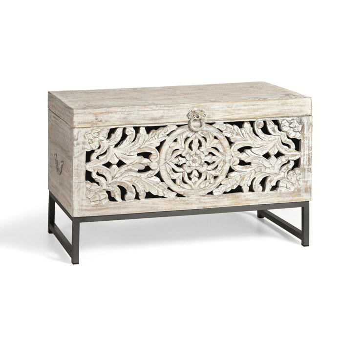 Baúle de Madera de Mango 80 Cm Estilo Étnico Boho Tallado