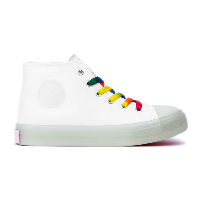 Zapatillas Altas Unisex Lona Cordones Con Luz en Blanco