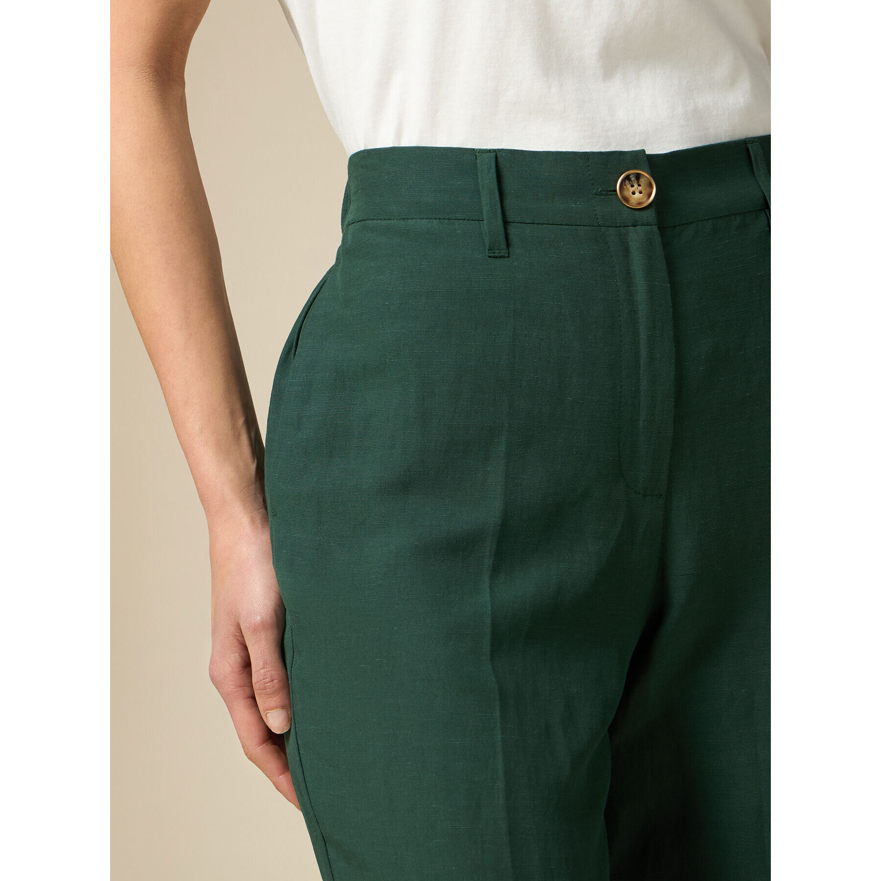 Oltre - Pantalones wide leg mezcla de lino - Verde