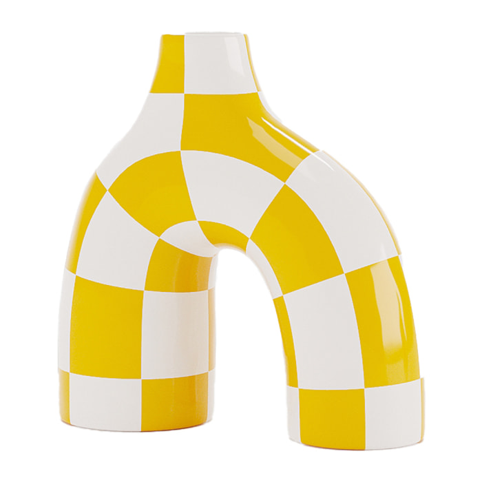 Phoenix - Vase art moderne à damier jaune