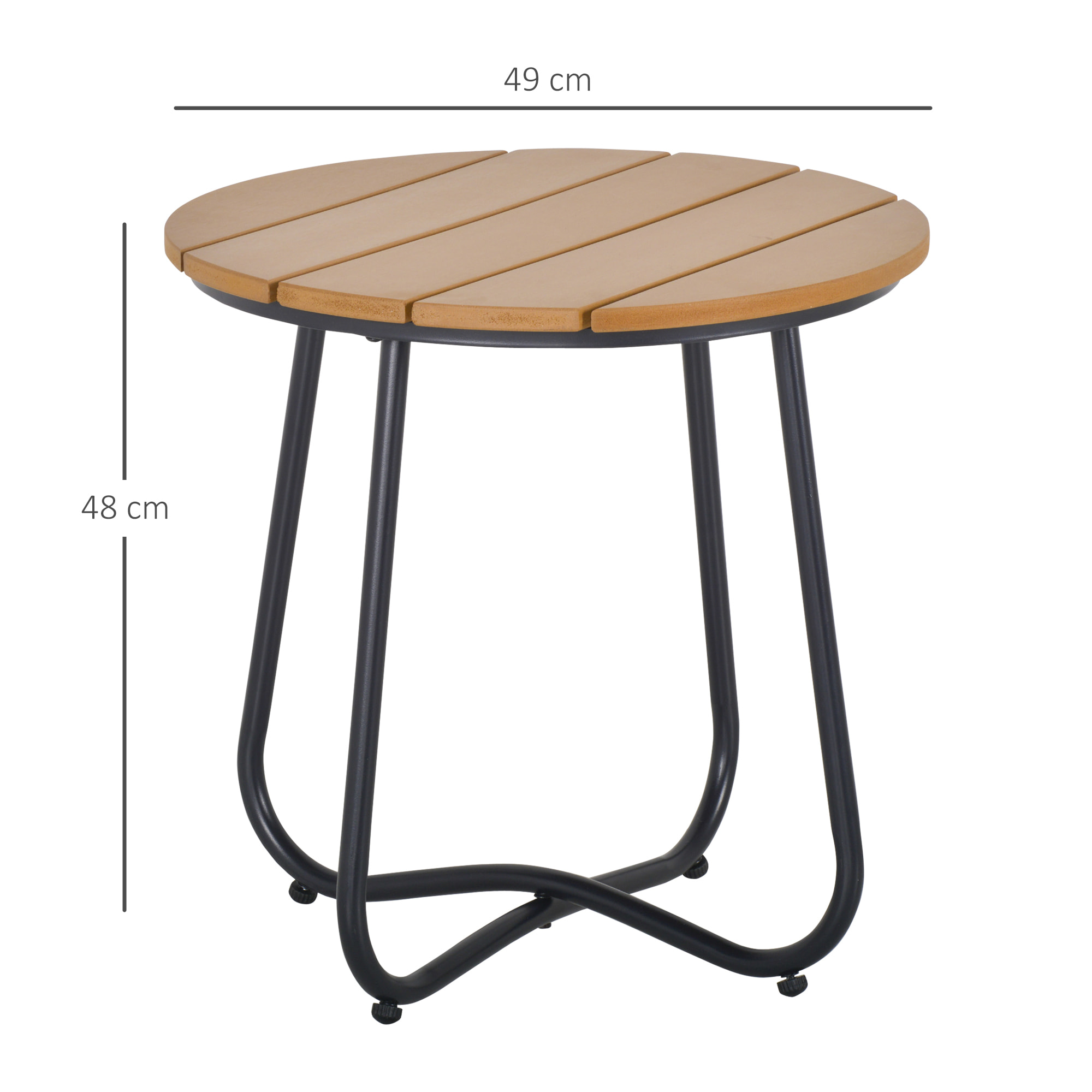 Mesa Auxiliar Redonda Mesa de Jardín Exterior con Diseño de Listones y Patas Ajustables Mesa para Exterior Terraza Patio Ø49x48 cm Natural y Negro