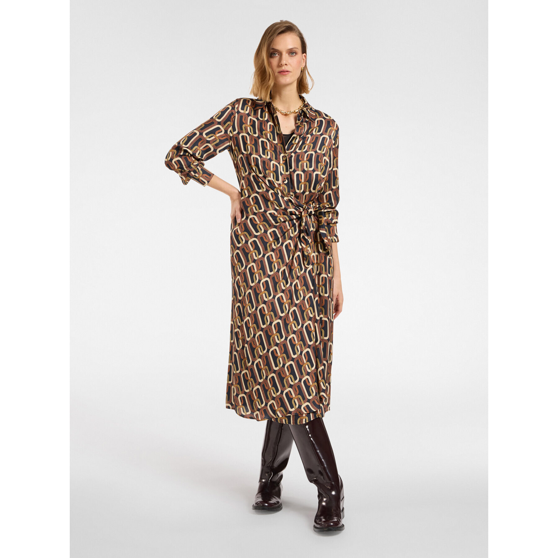 Elena Mirò - Vestido cruzado estampado - Marrón