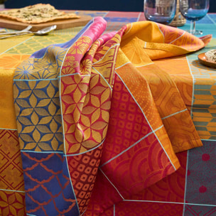 Serviette pur coton motif jacquard orange violet Mille hana floralies