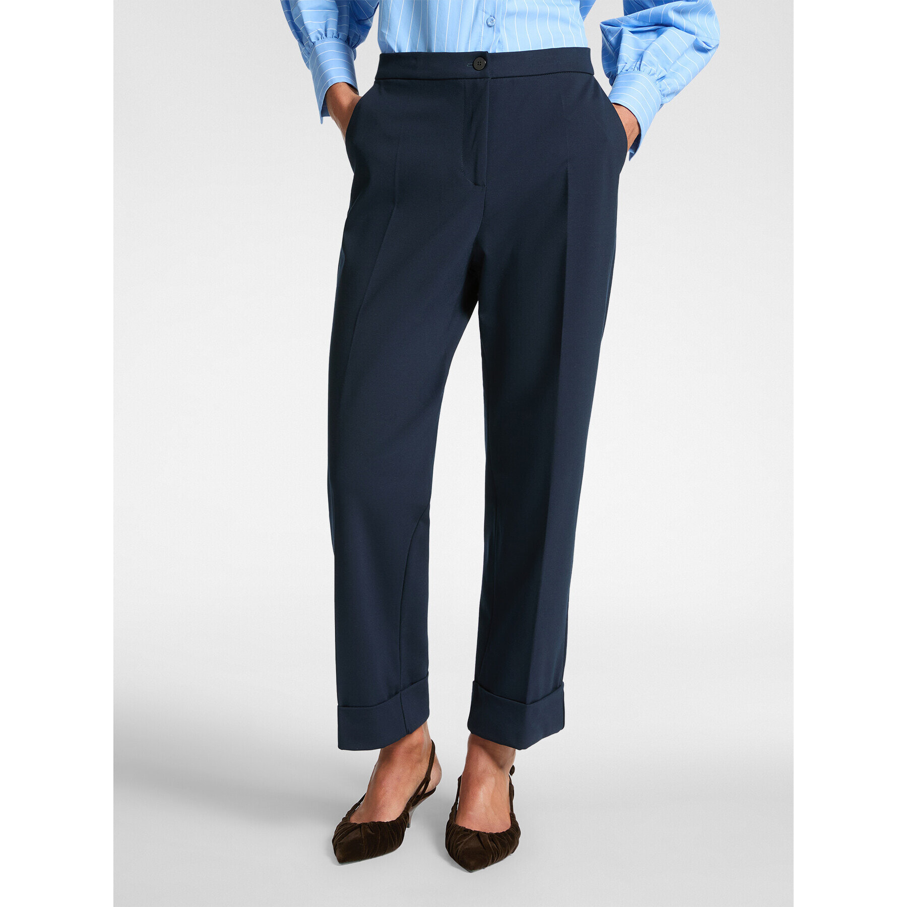 Elena Mirò - Pantaloni gamba larga con risvolto - Blu