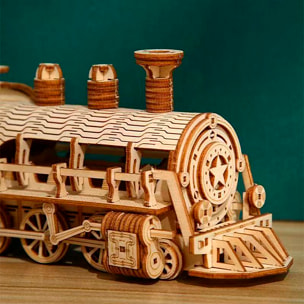 Modello in legno 3D, design di treno con movimento meccanico. 282 pezzi.