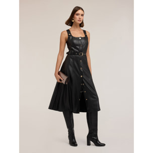 Motivi - Vestito flare con cintura in tessuto spalmato - Nero