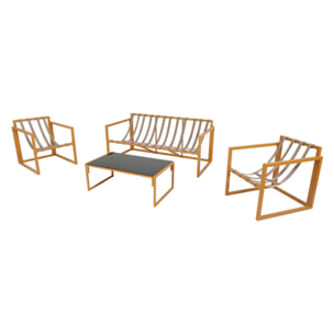 Salon de jardin 5 places contemporain marron et coussins beiges LANA