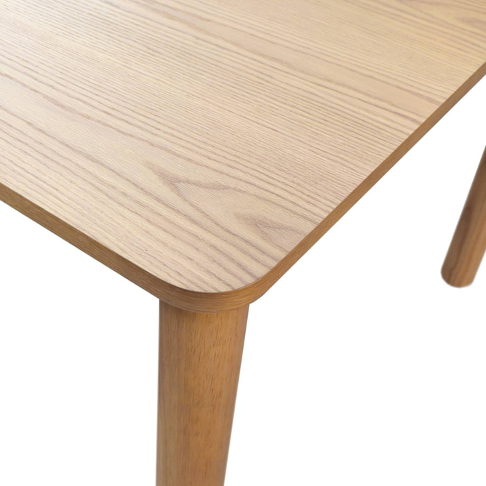 Table à manger rectangulaire bois d'hévéa et placage chêne naturel 6 places - 180 x 100 x 75 cm - Solene