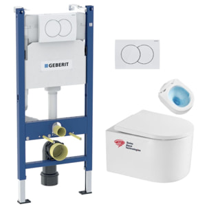 Pack WC Bati-support  + WC sans bride Vortex Swiss Aqua Technologies + abattant SoftClose + plaque (DELANOTQGEB3)