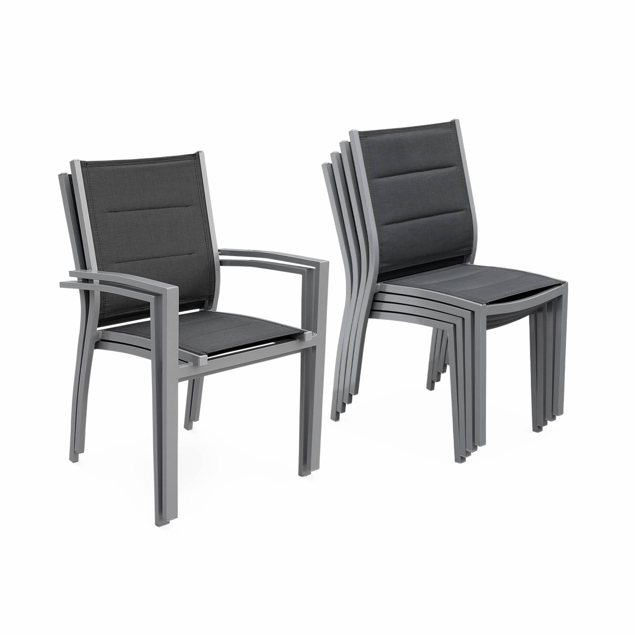Table de jardin extensible aluminium + 6 assises - Chicago 210 Gris - Table en aluminium 150/210cm avec rallonge et 6 assises en textilène