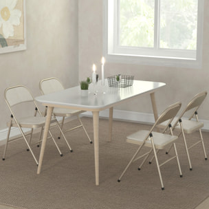 Juego de 4 Sillas Plegables Tapizadas en Lino Sintético con Respaldo y Estructura de Acero, para Salón, Comedor, Cocina, 45x46x78 cm, Beige