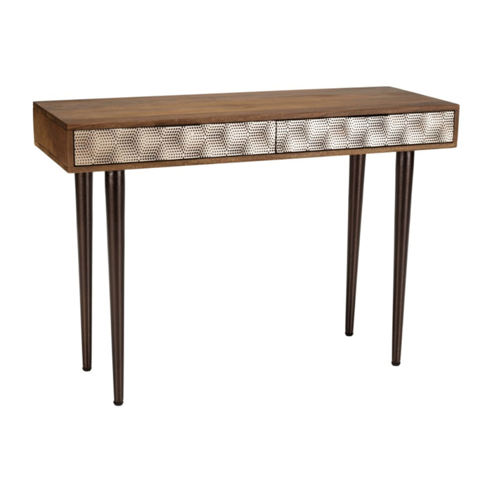 ALIX - Console en bois de manguier 2 tiroirs motifs ethniques dorés