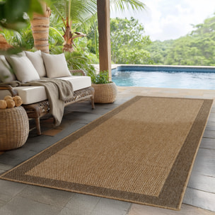 LINORA - Tapis intérieur/extérieur beige effet jute à motif cadre