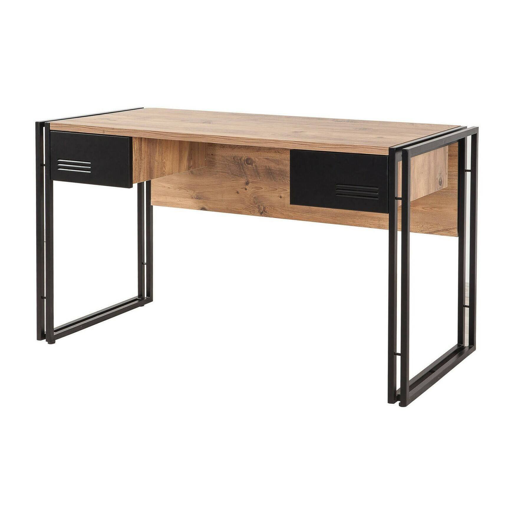 Scrivania Grimilde, Scrittoio multiuso, Tavolo per ufficio porta PC, Piano di lavoro, 139x60h75 cm, Quercia e Nero