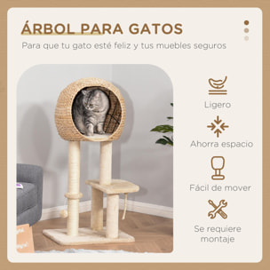 Árbol Rascador de Gatos Caseta Bola y Cuerda de Juego Poste de Sisal 48x40x100cm