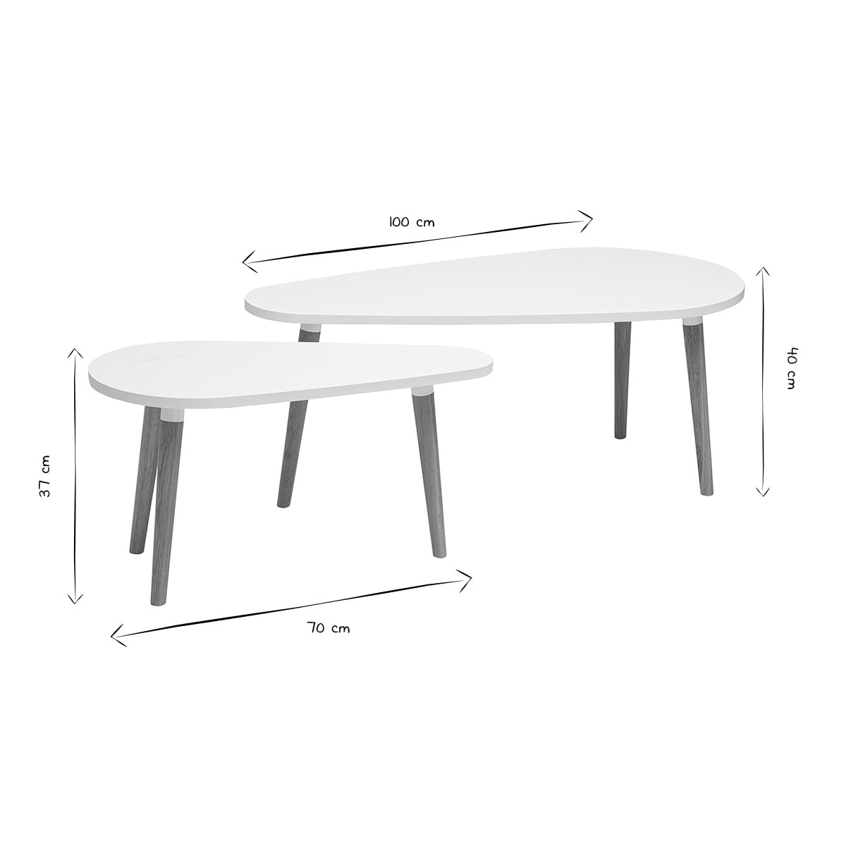 Tables basses gigognes scandinaves blanc et bois clair chêne massif (lot de 2) ARTIK