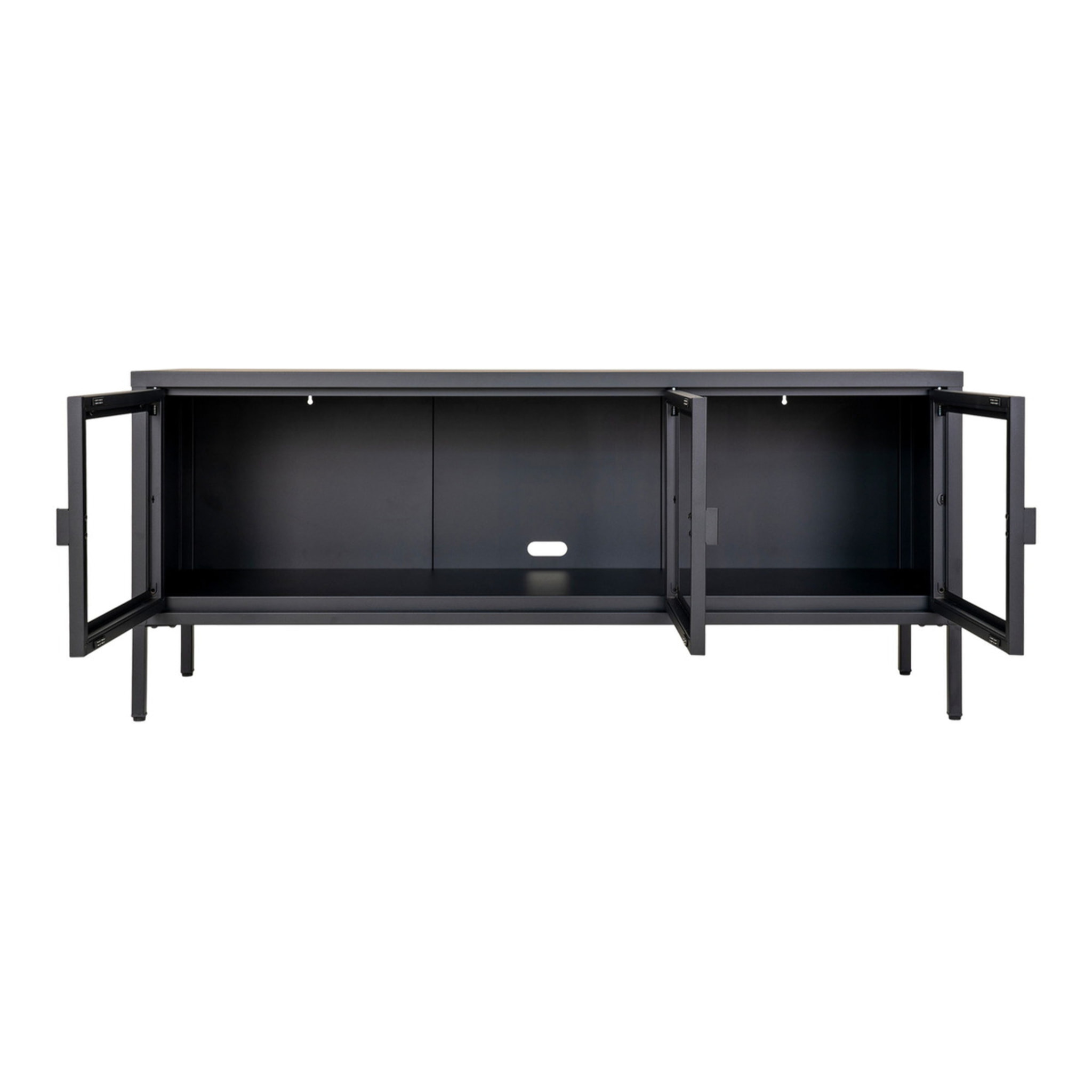 Mobile TV Brisbane in acciaio nero con 3 ante in vetro, 130×40×55 cm