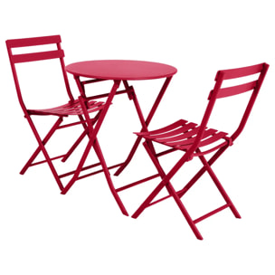 Table de jardin pliante ronde "Greensboro" grenade 2 places en acier traité époxy