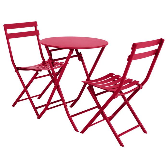 Table de jardin pliante ronde "Greensboro" grenade 2 places en acier traité époxy