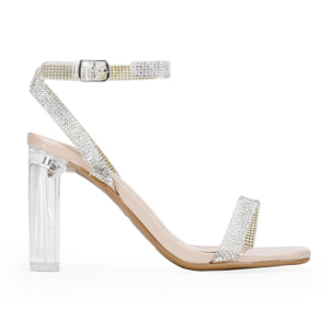 Sandalias de tacón transparentes con brillantes