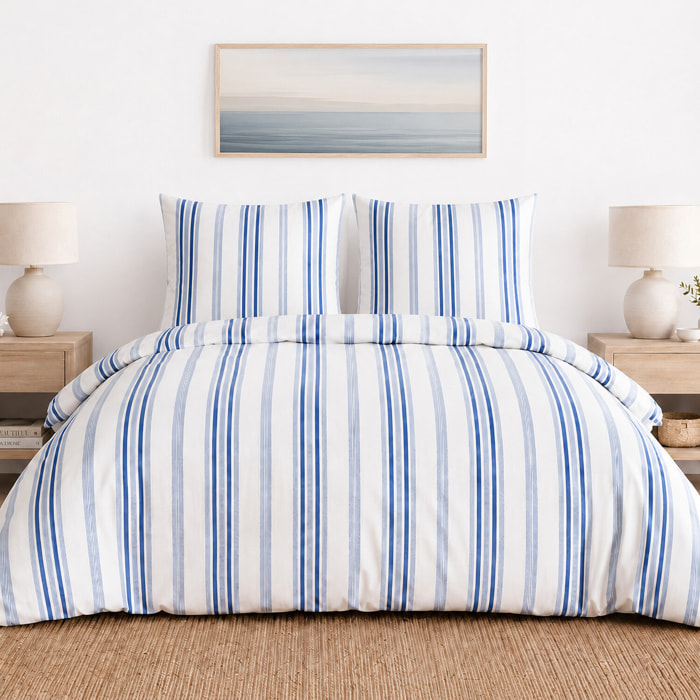 Parure housse de couette 100% percale de coton rayures verticales - MAT
