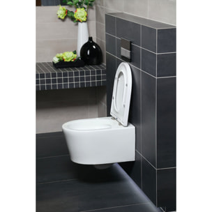 Pack WC bati-support Geberit + WC Swiss Aqua Technologies sans bride + abattant SoftClose + plaque (SLIM-SATrimless-F)