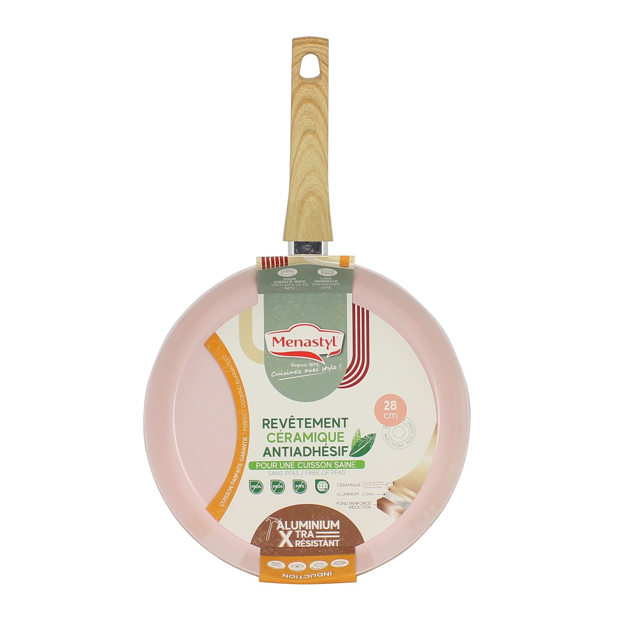 Poêle en revêtement céramique 28cm rose - tous feux COLORAMA