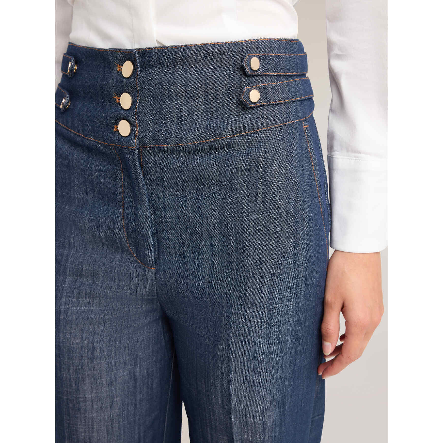 Motivi - Jeans palazzo in denim a vita alta con piega - Blu