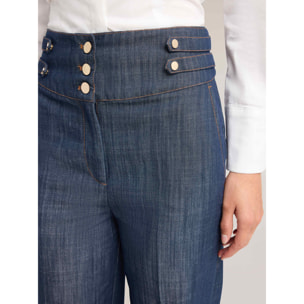 Motivi - Jeans palazzo in denim a vita alta con piega - Blu