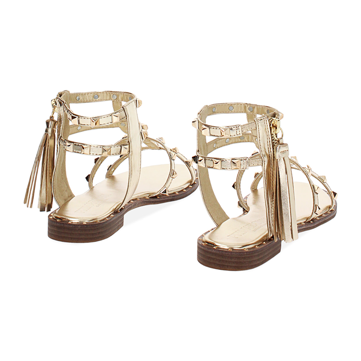 Sandalias planas de mujer doradas en laminado