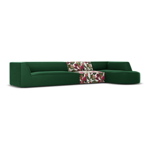 Canapé d'angle droit "Charles" 5 places en velours motif de rose de jardin,vert