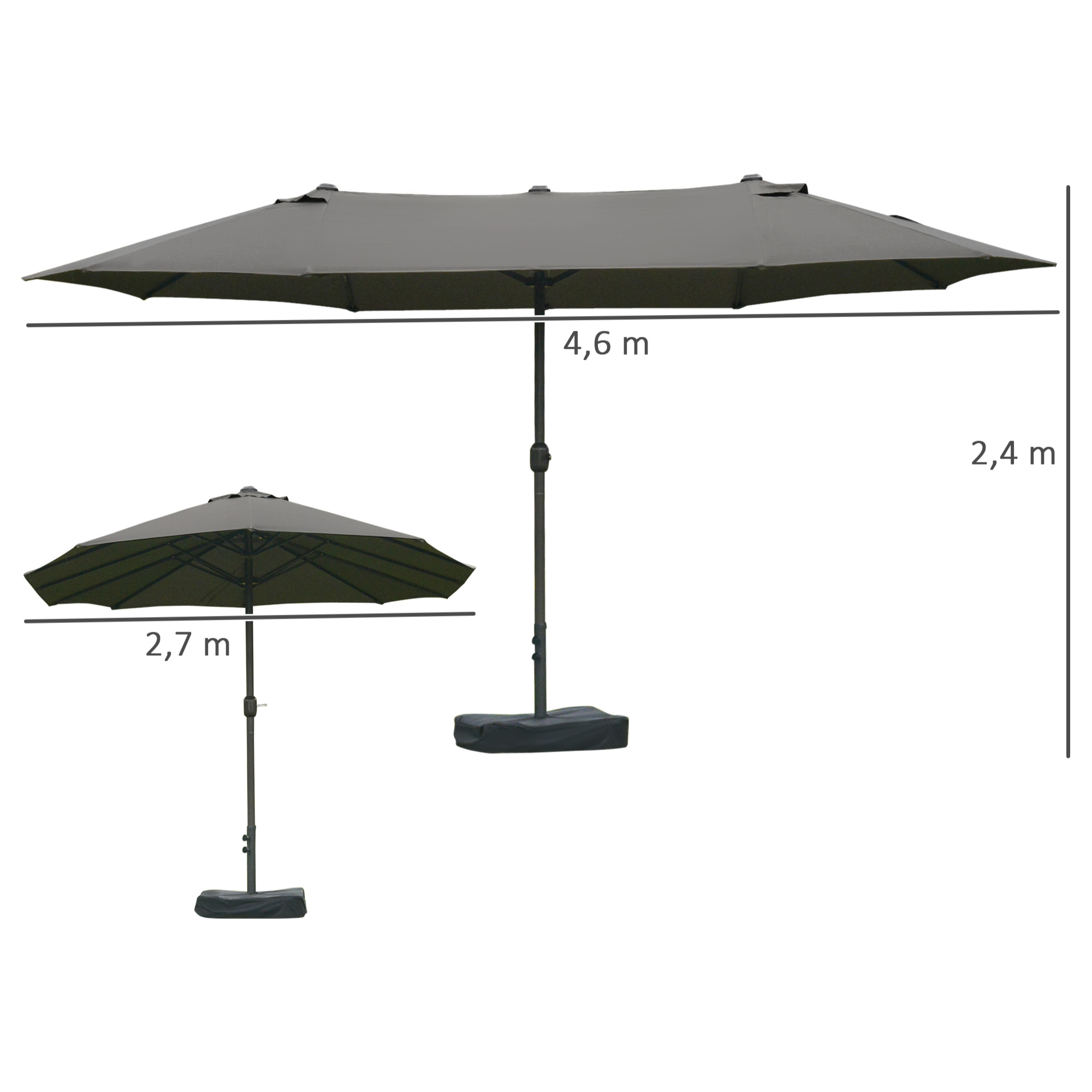 Parasol double rectangulaire – Grande zone d'ombre – Base incluse