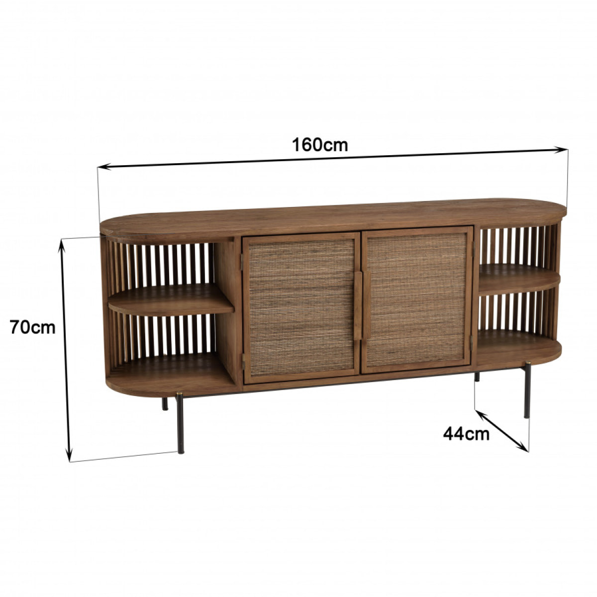 ALIDA - Buffet arrondi en bois de teck recyclé 2 portes