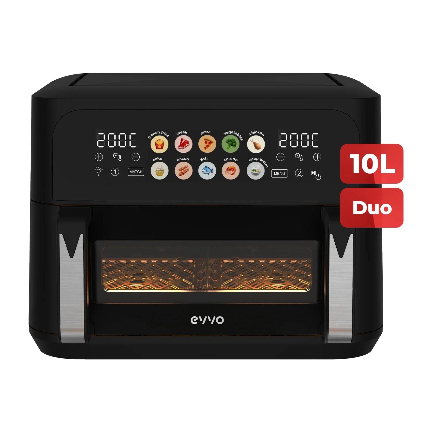 Freidora sin aceite EVVO Tasty Fryer Advance Duo 10L, capacidad 10 l, hasta 200ºC, 2900W, panel táctil, doble cesta, doble resistencia