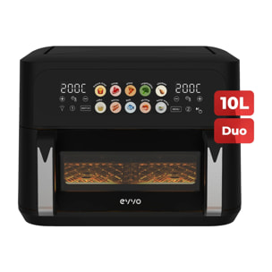 Freidora sin aceite EVVO Tasty Fryer Advance Duo 10L, capacidad 10 l, hasta 200ºC, 2900W, panel táctil, doble cesta, doble resistencia