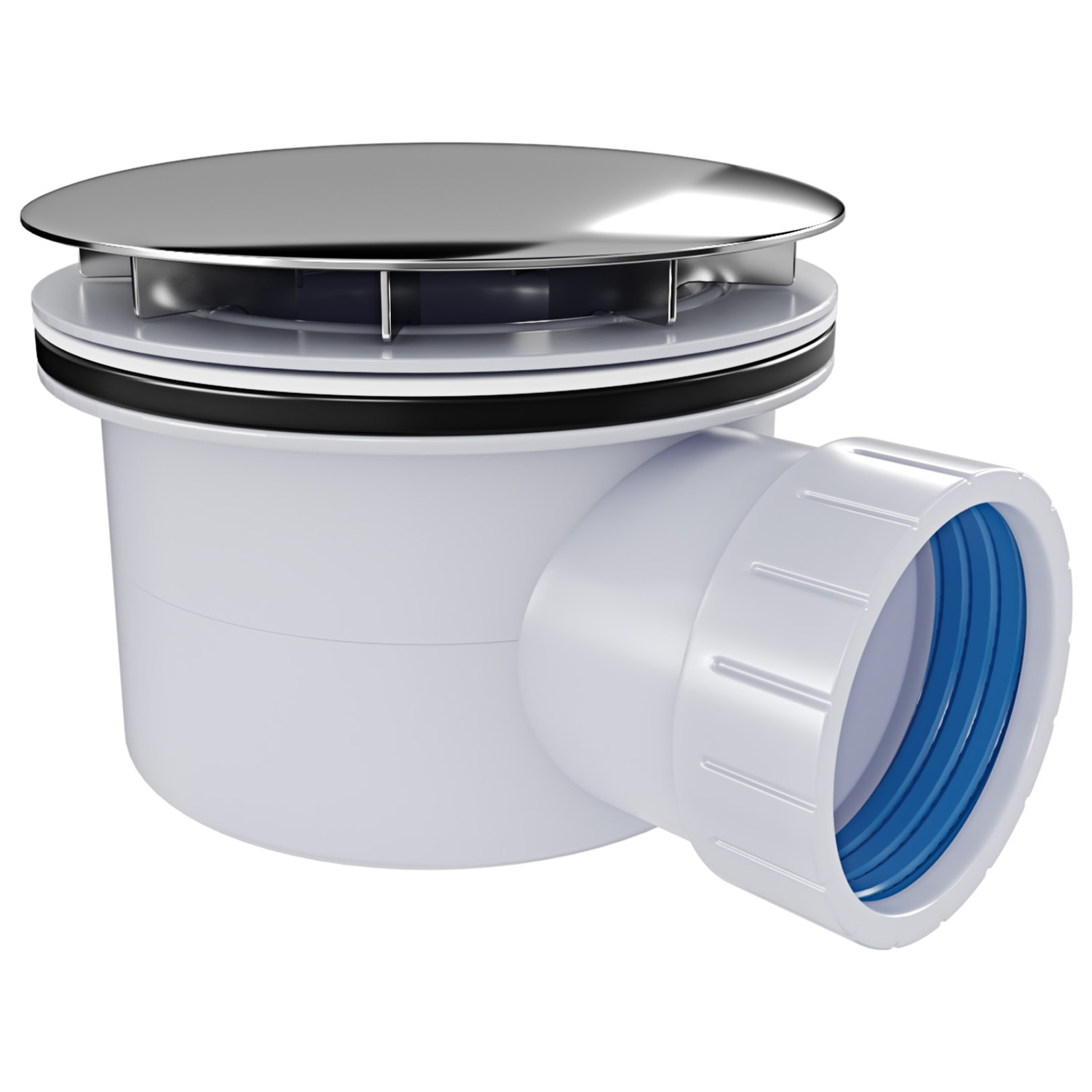 Piletta Doccia Ø 90 mm Con Coperchio Cromato Ispezionabile Scarico Per Piatto Doccia Slim E Standard Facile Da Montare Bianco e Argento