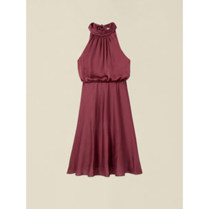 Oltre - Vestito midi halter neck in raso - Bordeaux
