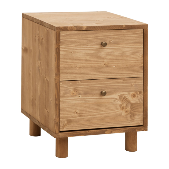 Mesita de noche de madera maciza con dos cajónes en tono roble medio de 51x38cm Alto: 50.5 Largo: 37.5 Ancho: 36