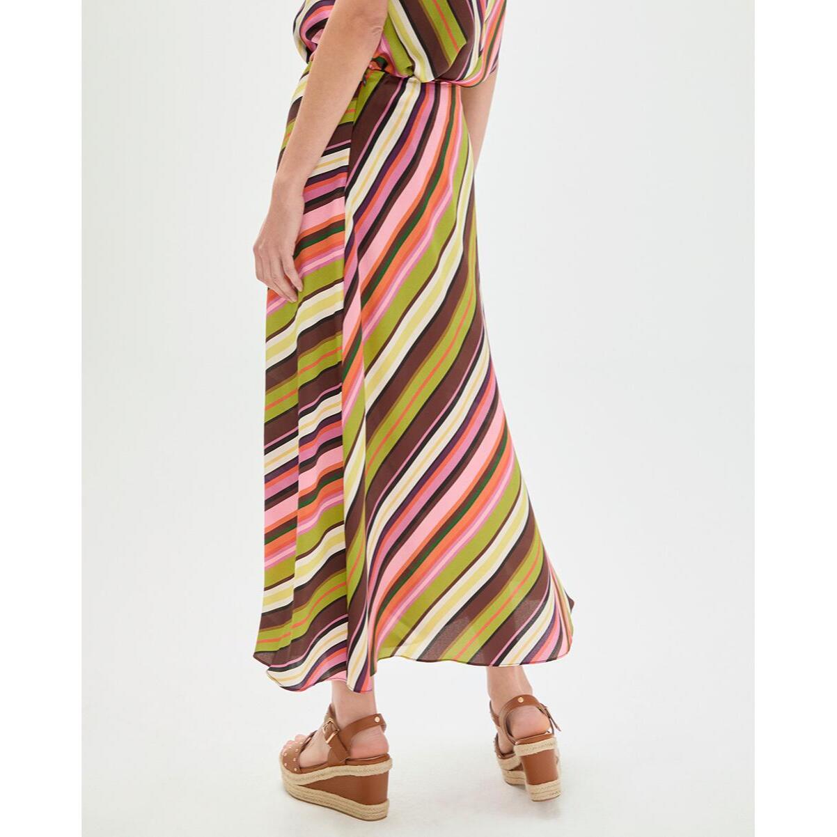 gonna in raso con stampa multi-righe