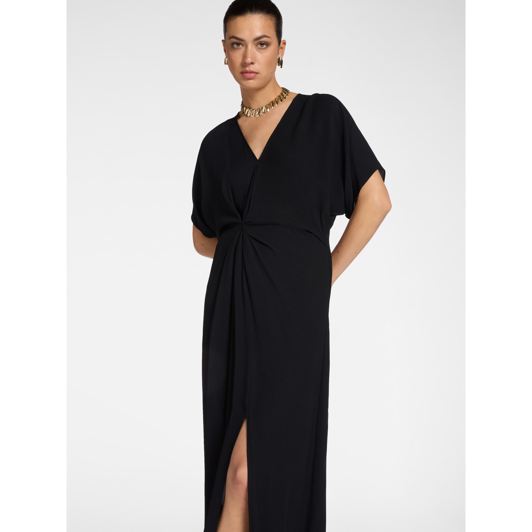 Elena Mirò - Vestido largo en crepé de China con drapeado - Negro
